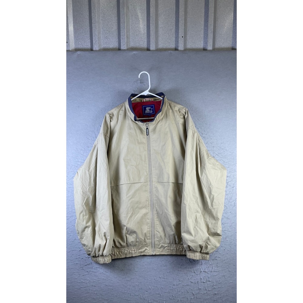 Starter Windbreaker Jacket Mens XL Tan Excellent Vintage Full Zip Mock Neck